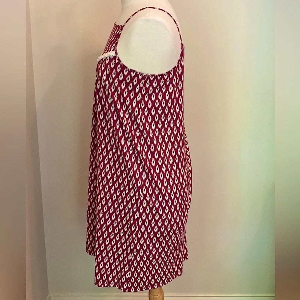 Old Navy Maroon Red Cream XXL Plus Girls Rustic Cottagecore Preppy Boho Dress